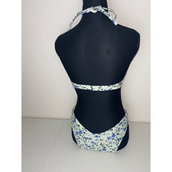 Abercrombie Bikini Upside Down Halter Triangle Top Mid-Rise High-Leg Bottoms - Picture 2 of 13